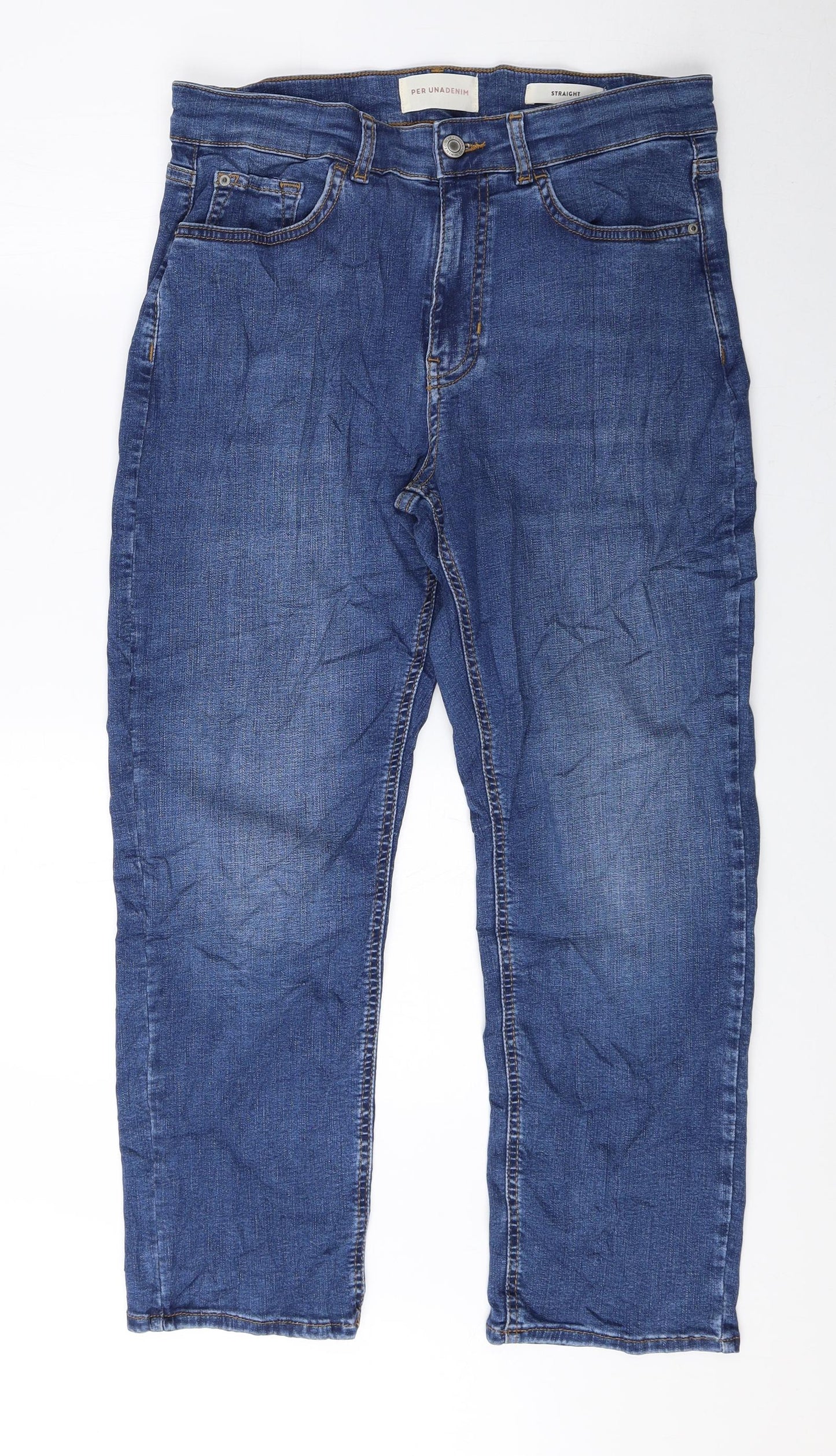 Per Una Womens Blue Lyocell Straight Jeans Size 12 L24.5 in Regular Zip