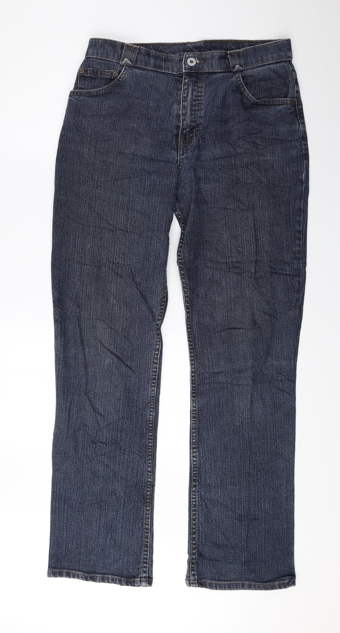 Marks and Spencer Womens Blue Cotton Straight Jeans Size 12 L30 in Regular Zip