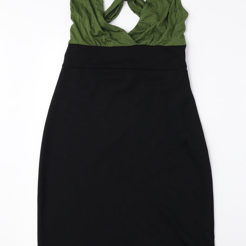 Soprano Womens Green Polyester A-Line Size M V-Neck Pullover