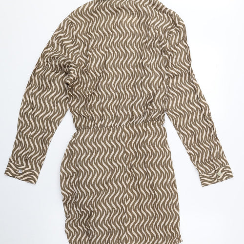 Zara Womens Brown Geometric 100% Cotton Shirt Dress Size S Collared Button