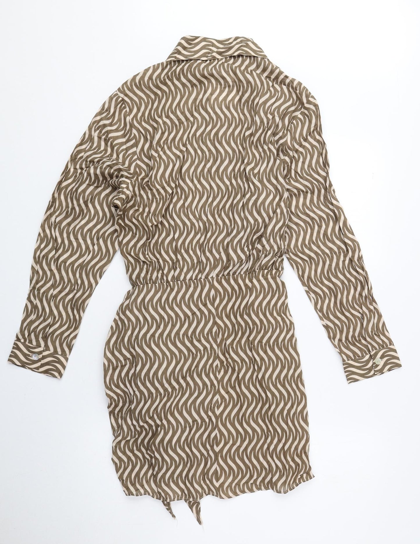 Zara Womens Brown Geometric 100% Cotton Shirt Dress Size S Collared Button