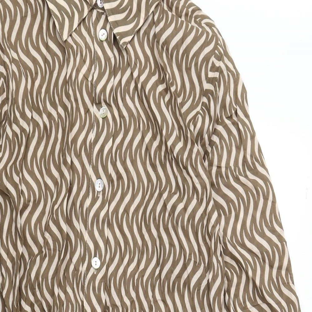 Zara Womens Brown Geometric 100% Cotton Shirt Dress Size S Collared Button