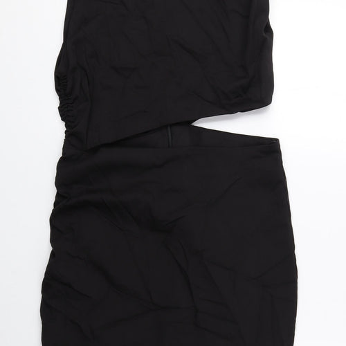Zara Womens Black Cotton Mini Size L Round Neck Zip