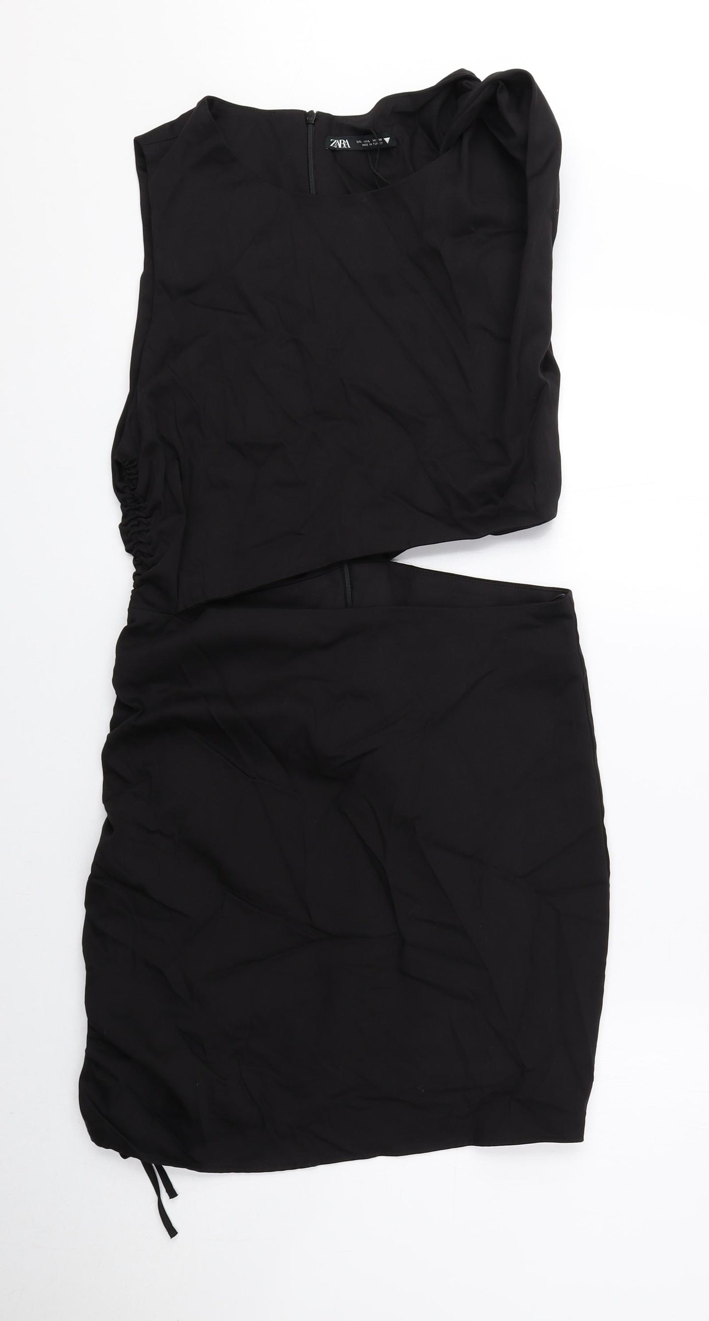 Zara Womens Black Cotton Mini Size L Round Neck Zip