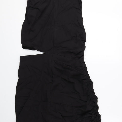 Zara Womens Black Cotton Mini Size L Round Neck Zip