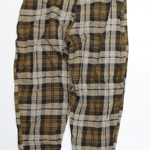PRETTYLITTLETHING Womens Yellow Plaid Linen Trousers Size 10 L27 in Regular Zip
