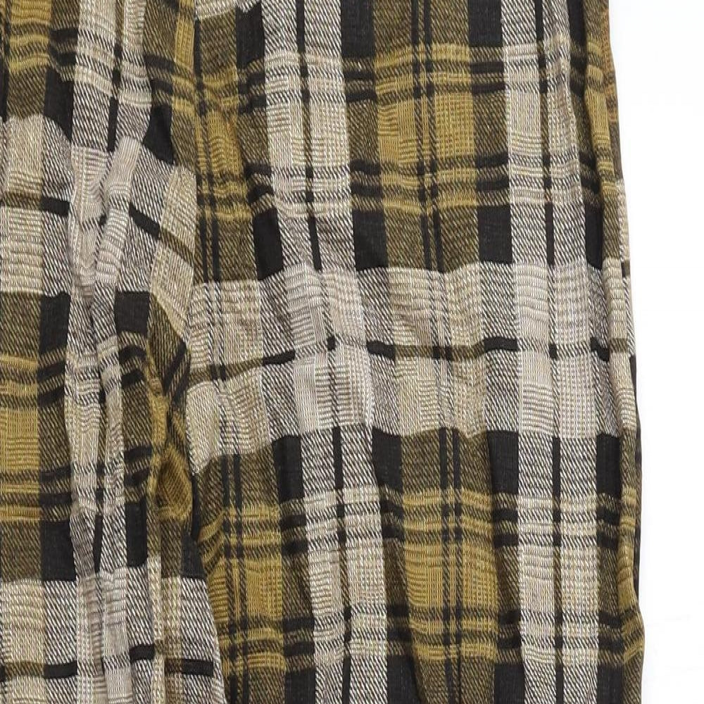 PRETTYLITTLETHING Womens Yellow Plaid Linen Trousers Size 10 L27 in Regular Zip