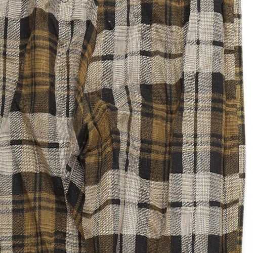PRETTYLITTLETHING Womens Yellow Plaid Linen Trousers Size 10 L27 in Regular Zip