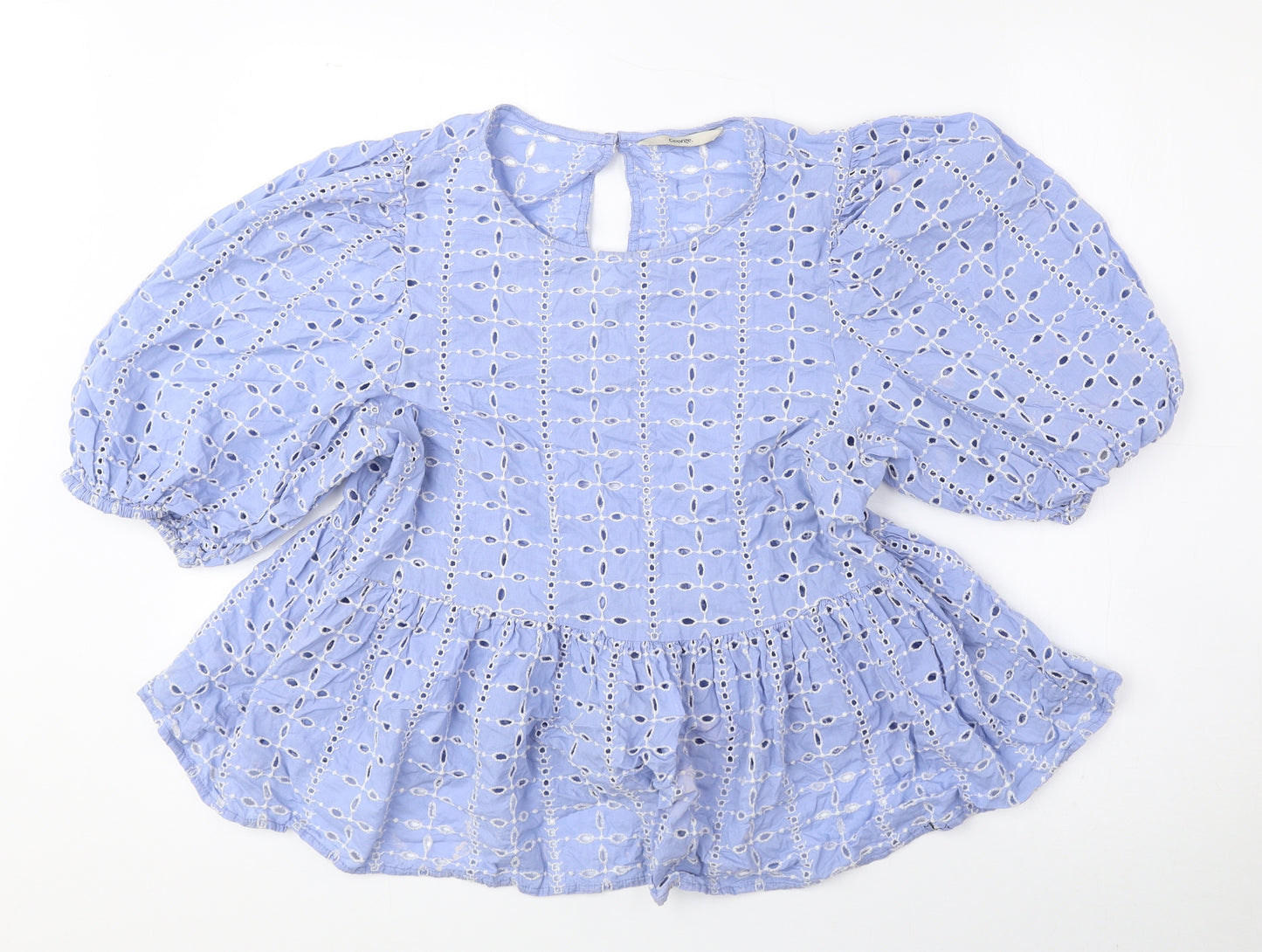 George Womens Blue Cotton Basic Blouse Size 12 Round Neck