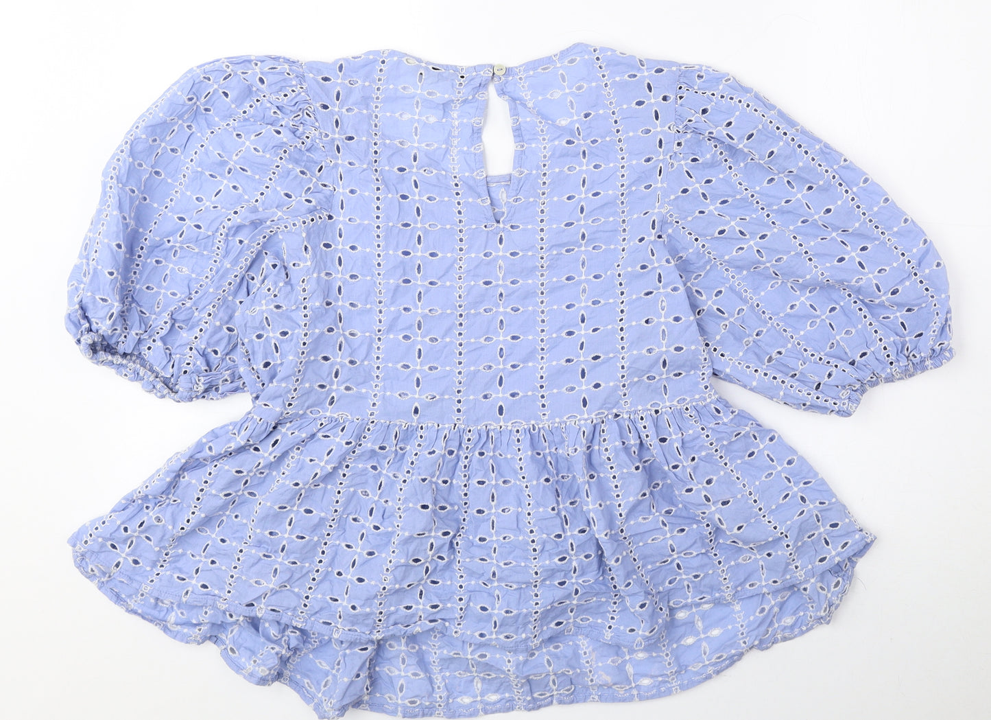 George Womens Blue Cotton Basic Blouse Size 12 Round Neck