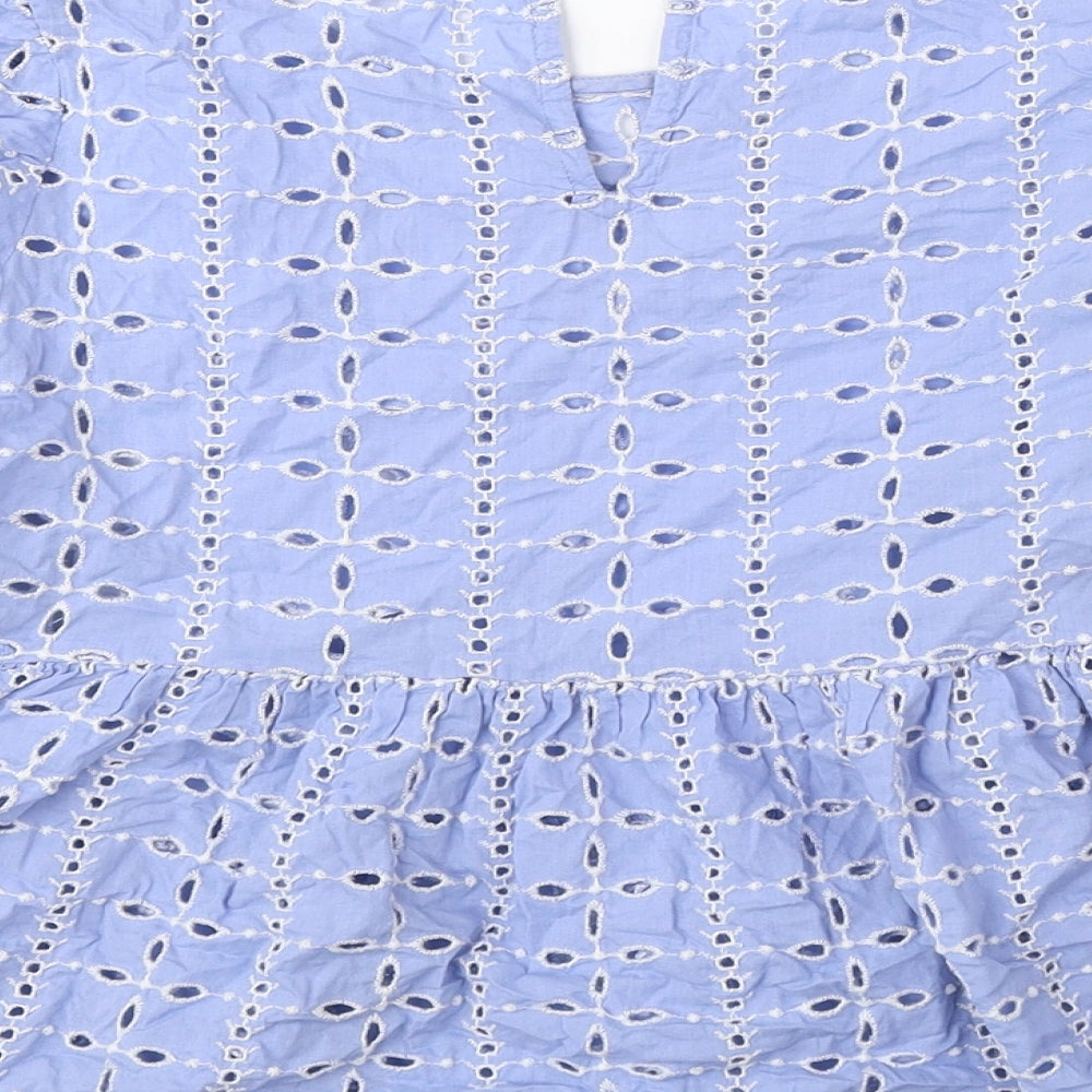 George Womens Blue Cotton Basic Blouse Size 12 Round Neck