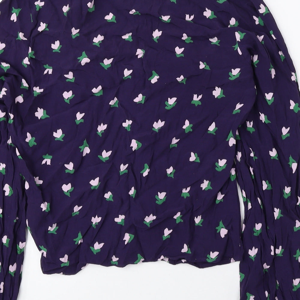 H&M Womens Floral Viscose Basic Blouse Size 6 V-Neck