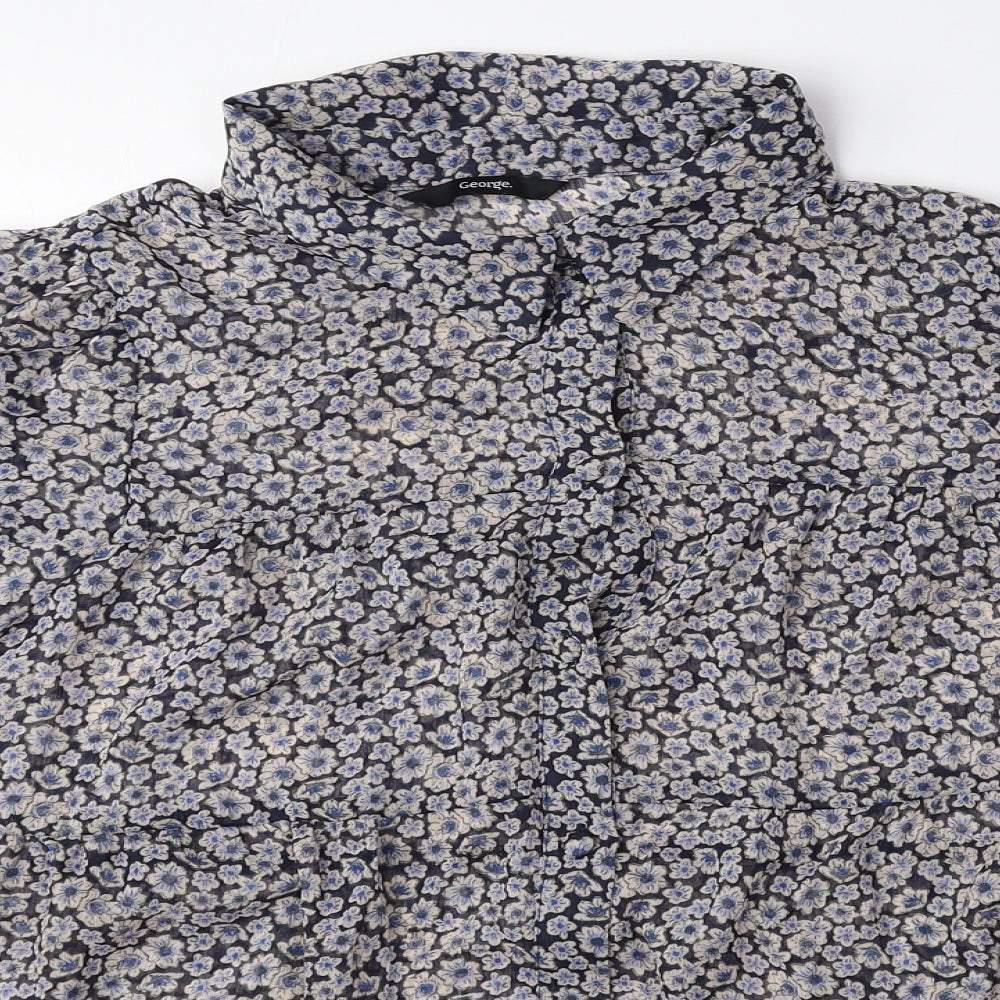 George Womens Blue Floral Polyester Basic Blouse Size 18 Collared