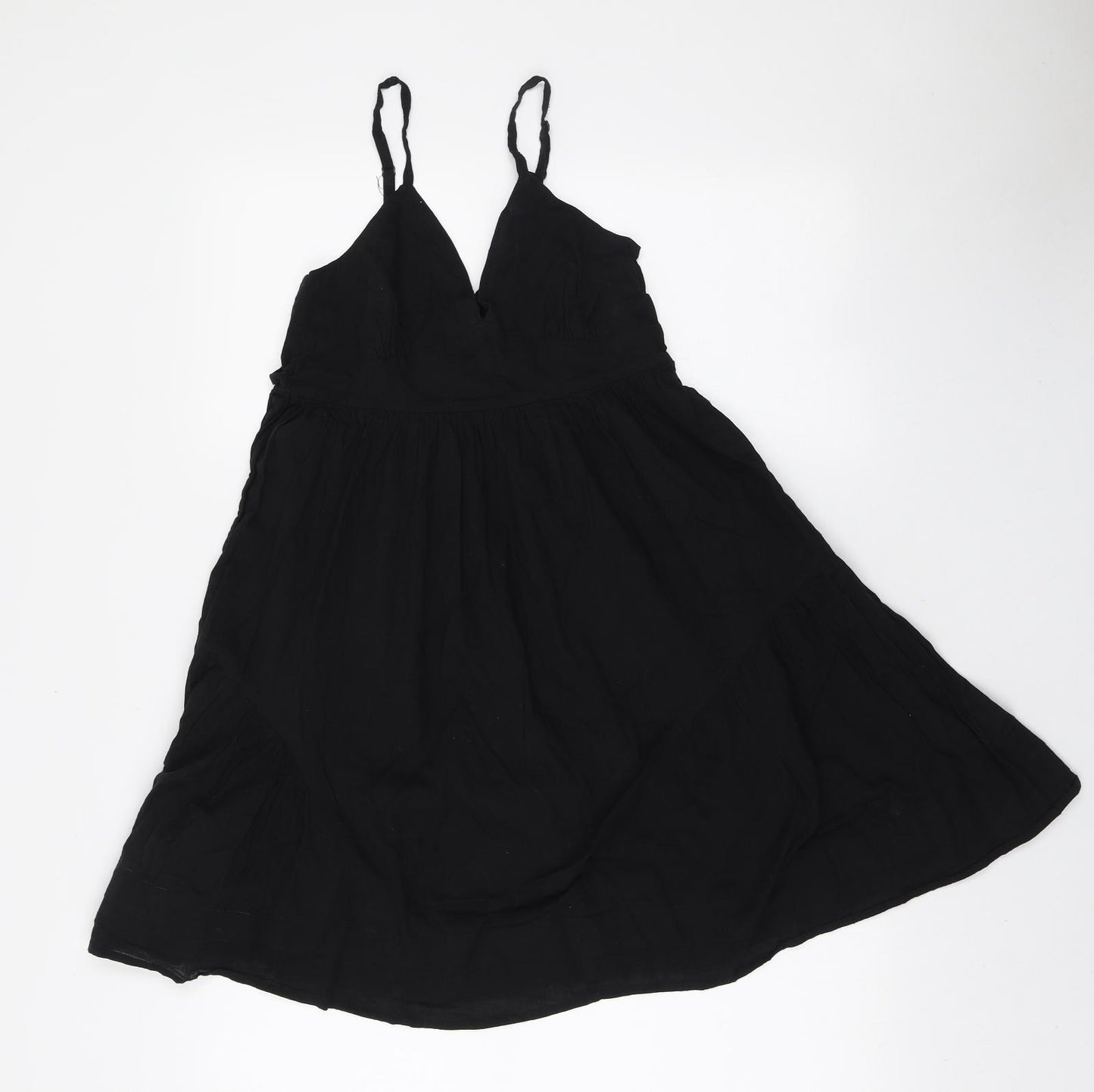 Topshop Womens Black Cotton A-Line Size 8 V-Neck Tie