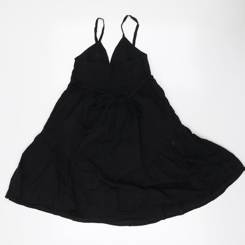 Topshop Womens Black Cotton A-Line Size 8 V-Neck Tie