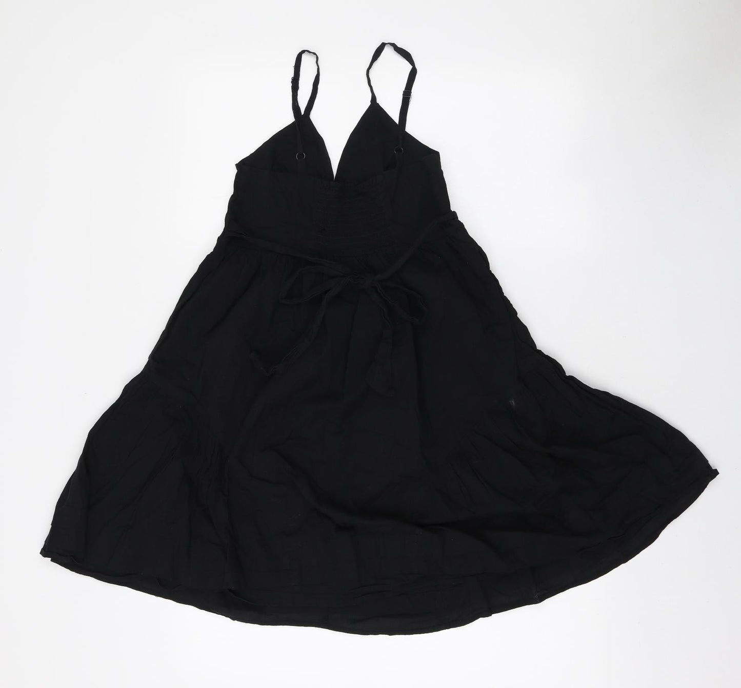 Topshop Womens Black Cotton A-Line Size 8 V-Neck Tie
