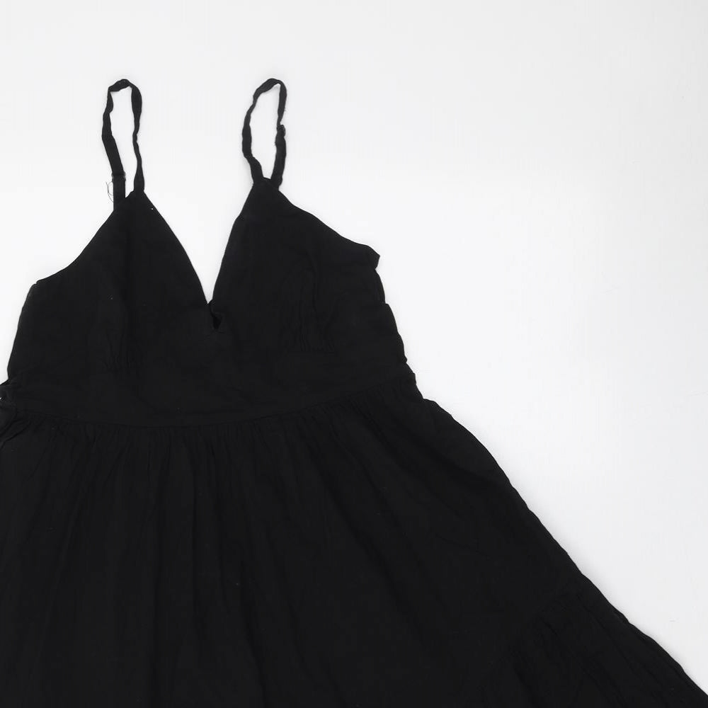 Topshop Womens Black Cotton A-Line Size 8 V-Neck Tie