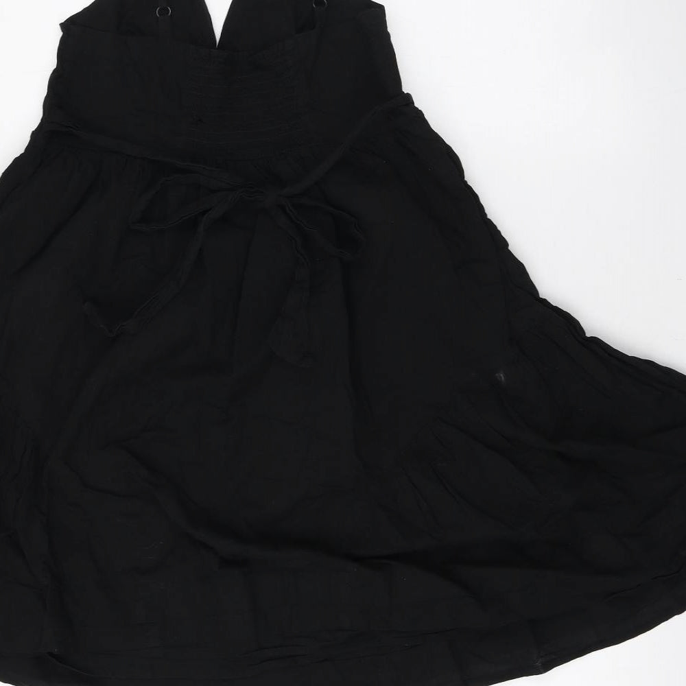 Topshop Womens Black Cotton A-Line Size 8 V-Neck Tie