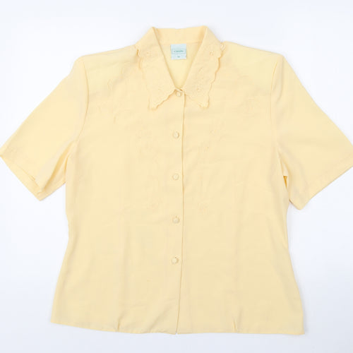 Canada Womens Yellow Polyester Basic Button-Up Size 14 Collared
