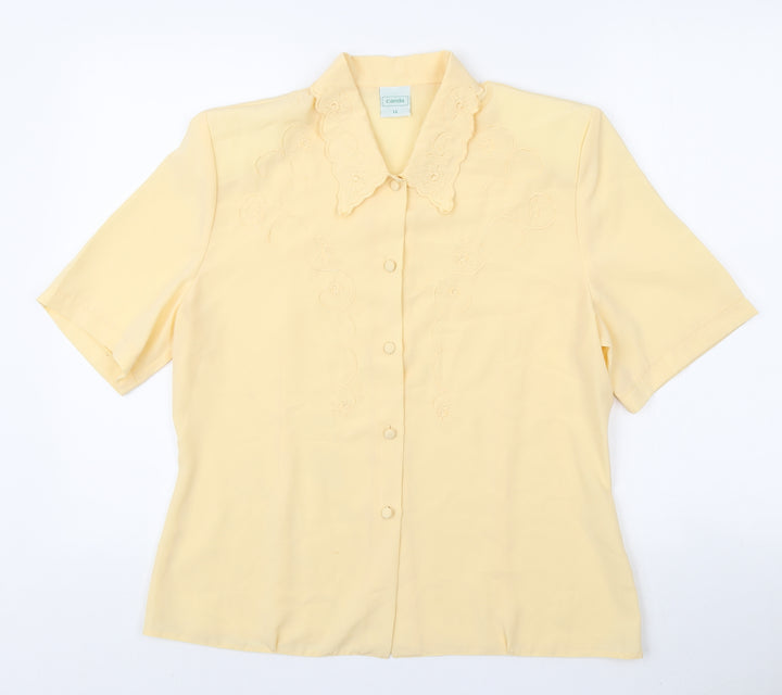 Canada Womens Yellow Polyester Basic Button-Up Size 14 Collared