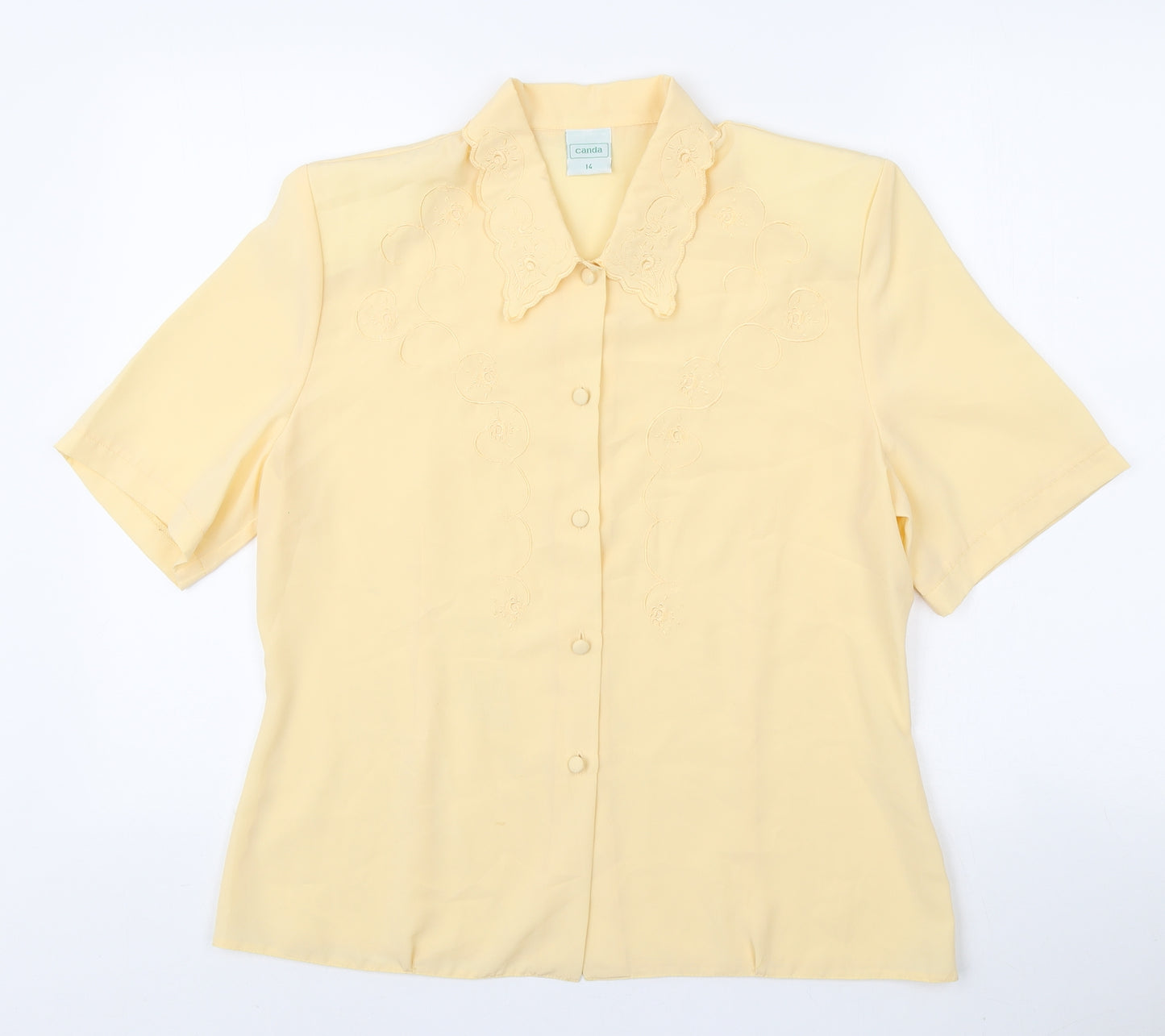 Canada Womens Yellow Polyester Basic Button-Up Size 14 Collared