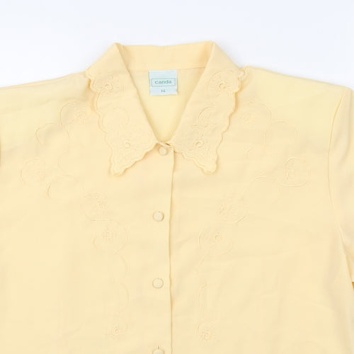 Canada Womens Yellow Polyester Basic Button-Up Size 14 Collared