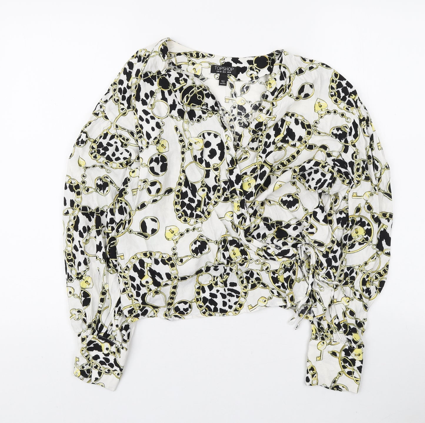 Topshop Womens Multicoloured Geometric Viscose Wrap Blouse Size 10 V-Neck