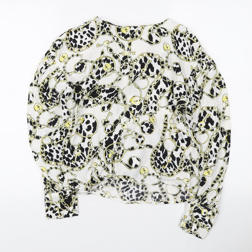 Topshop Womens Multicoloured Geometric Viscose Wrap Blouse Size 10 V-Neck