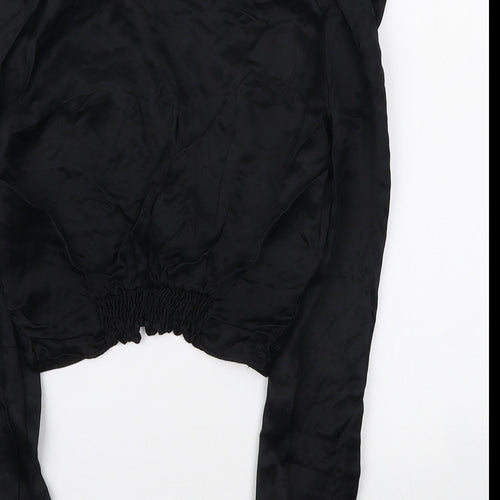 Zara Womens Black Polyester Basic Blouse Size M V-Neck - Knot detail