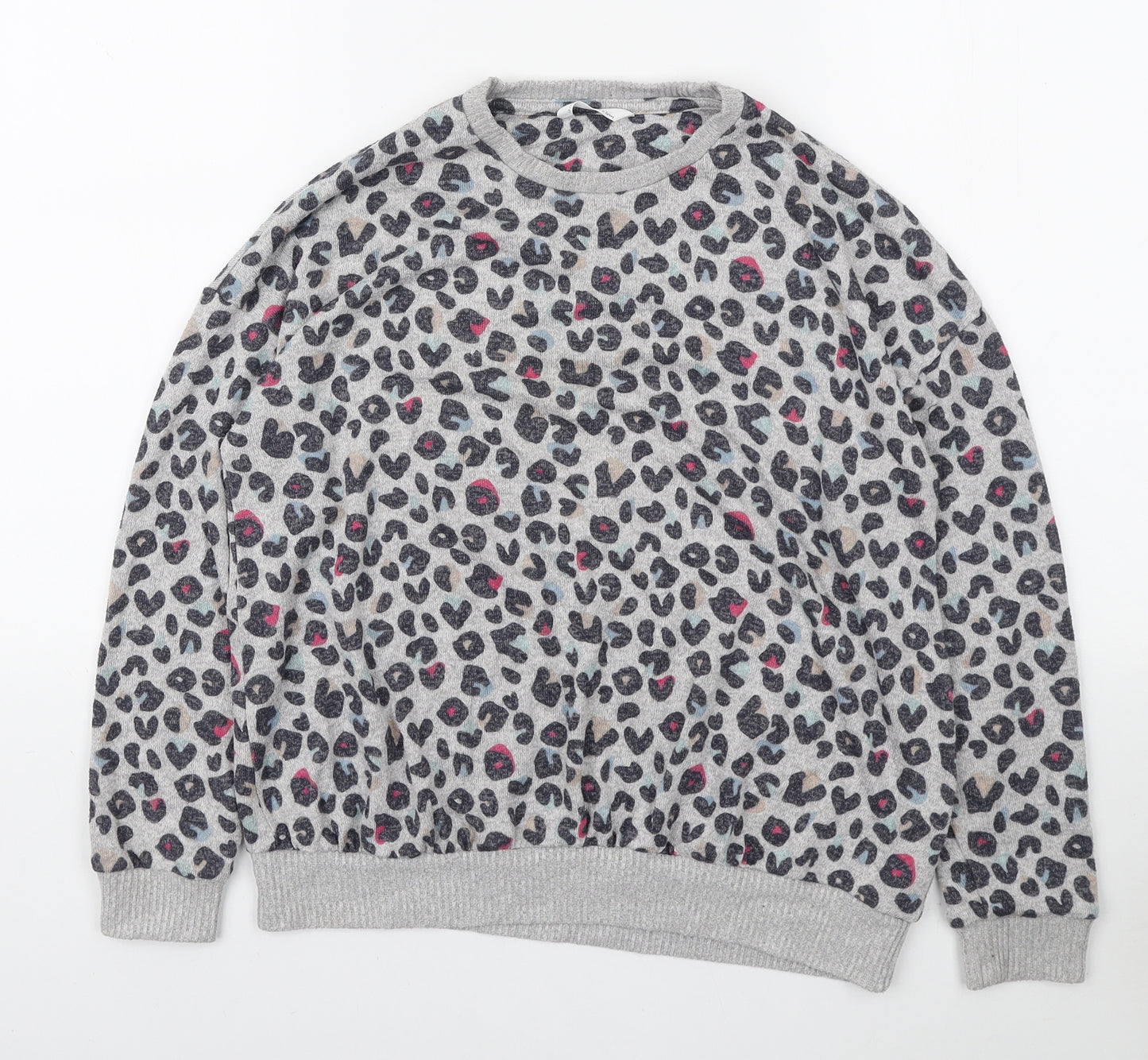 Marks and Spencer Girls Grey Round Neck Animal Print Viscose Pullover Jumper Size 12-13 Years Pullover