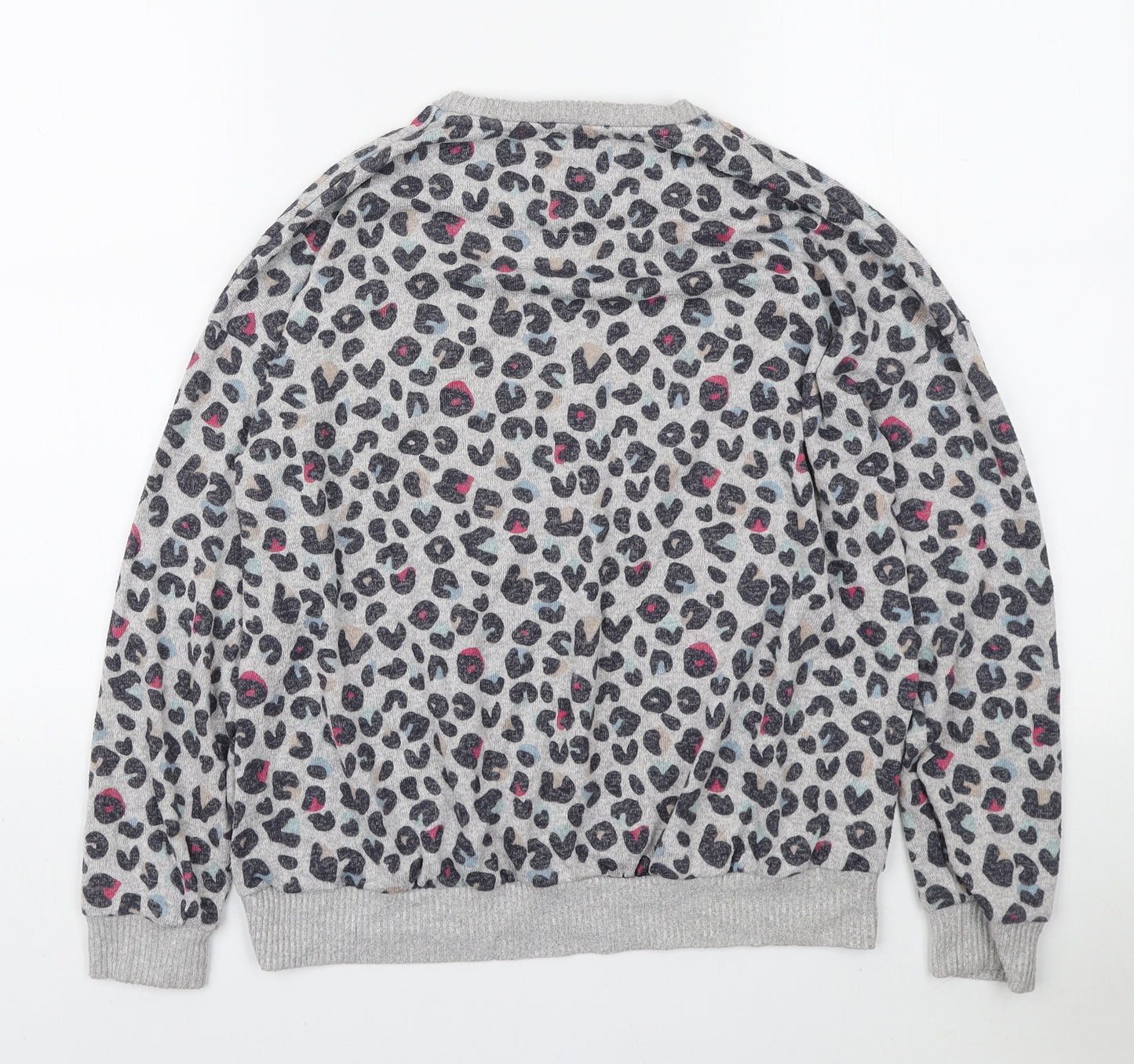 Marks and Spencer Girls Grey Round Neck Animal Print Viscose Pullover Jumper Size 12-13 Years Pullover