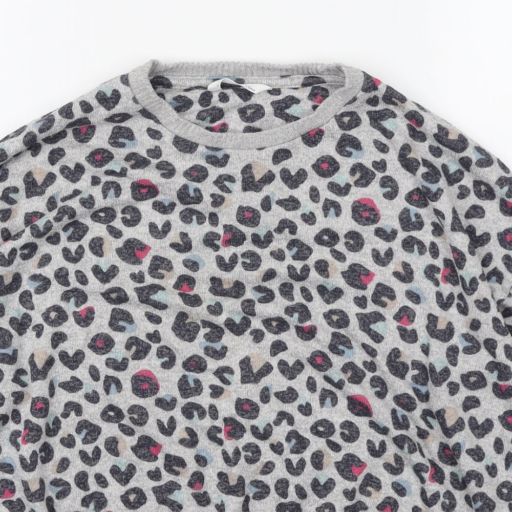 Marks and Spencer Girls Grey Round Neck Animal Print Viscose Pullover Jumper Size 12-13 Years Pullover
