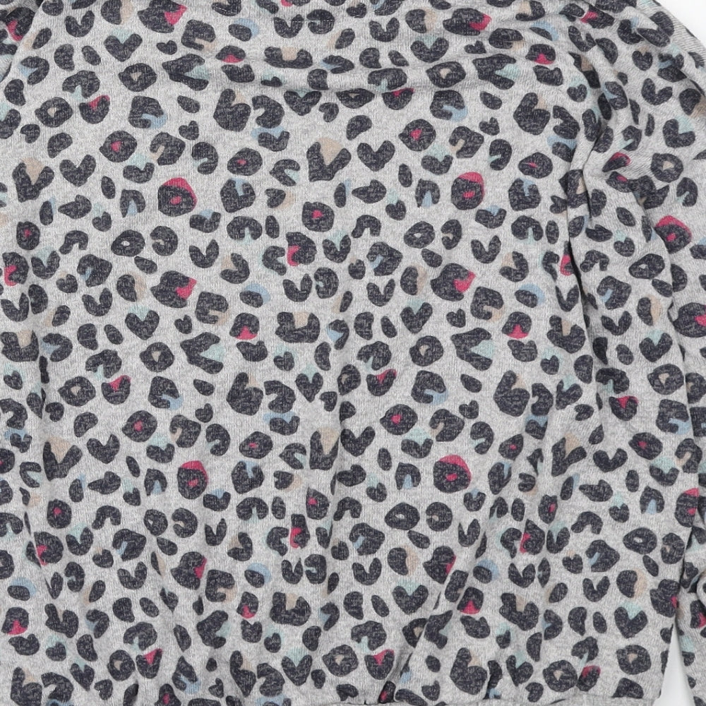 Marks and Spencer Girls Grey Round Neck Animal Print Viscose Pullover Jumper Size 12-13 Years Pullover