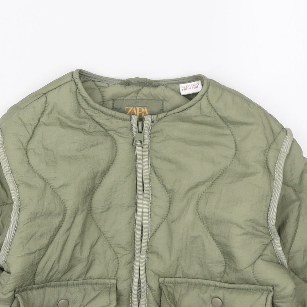 Zara Girls Green Quilted Jacket Size 3-4 Years Zip