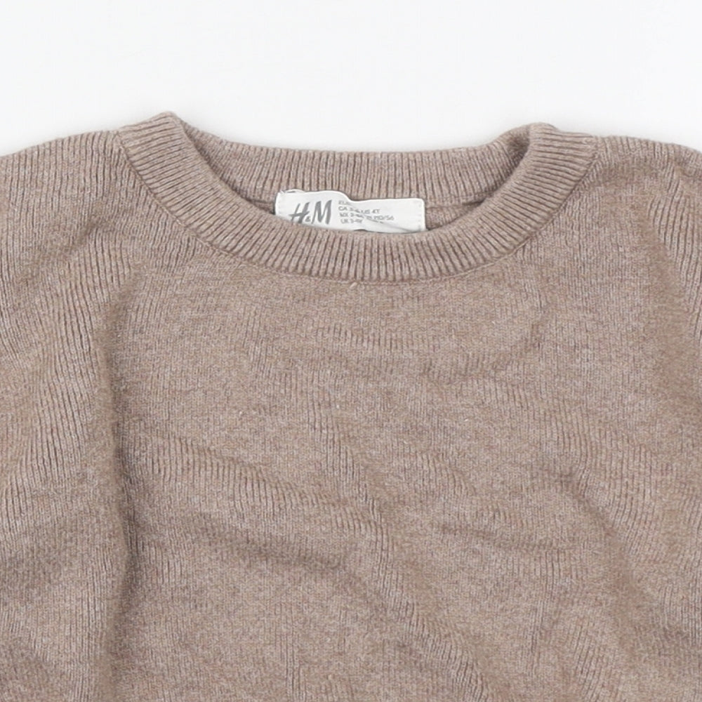 H&M Girls Brown Round Neck Cotton Pullover Jumper Size 3-4 Years Pullover