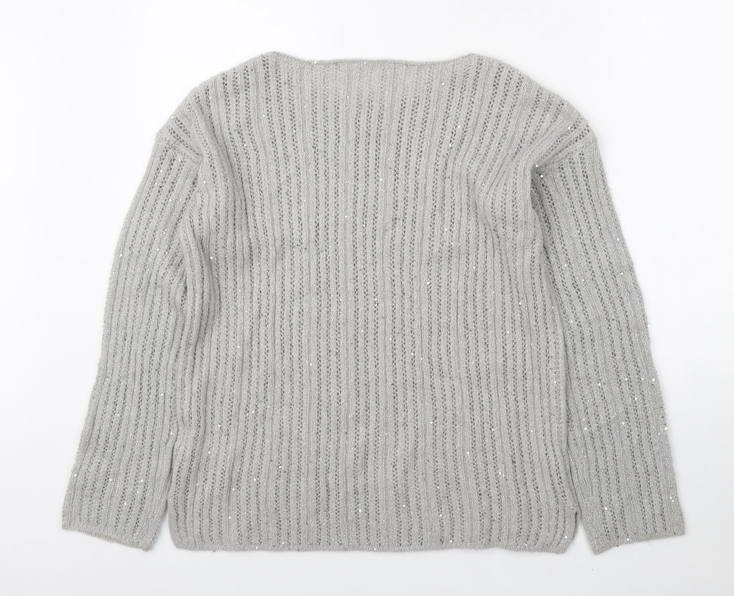 NEXT Womens Grey Boat Neck Acrylic Pullover Jumper Size M