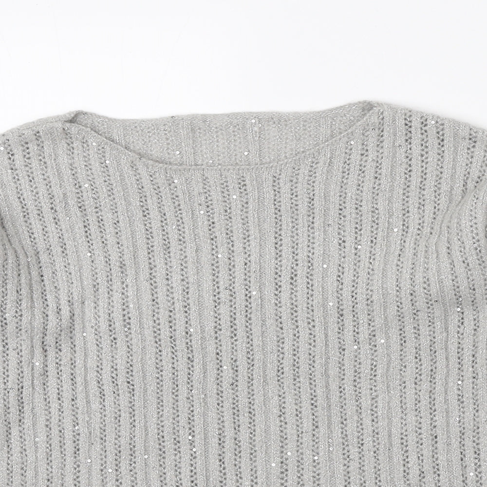 NEXT Womens Grey Boat Neck Acrylic Pullover Jumper Size M