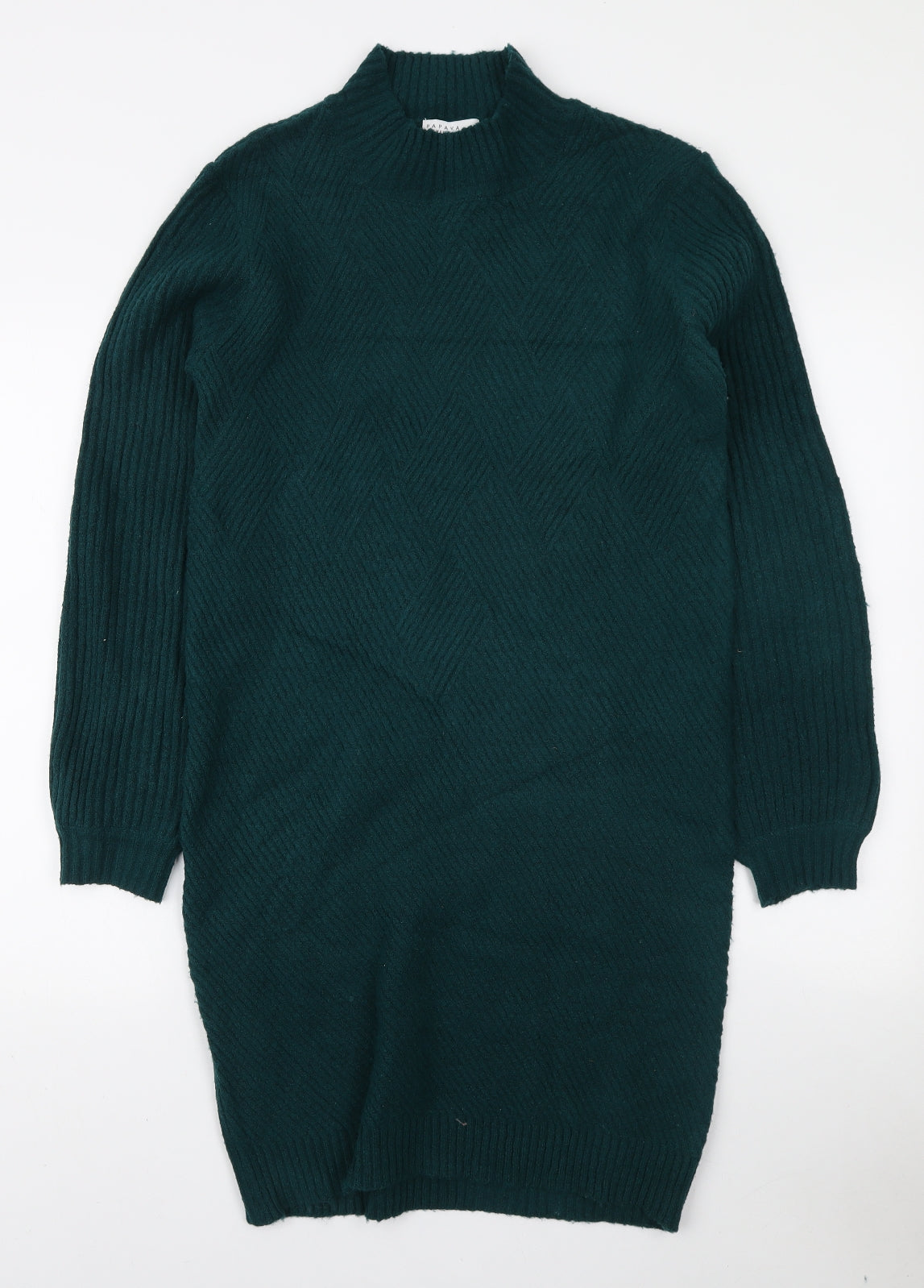 Papaya Womens Green Acrylic Jumper Dress Size M High Neck Pullover