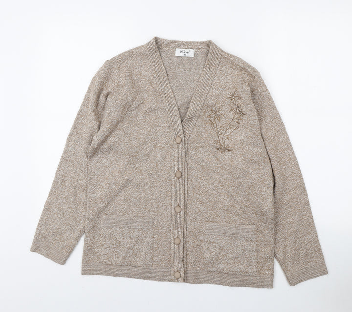 Cane Womens Beige V-Neck Acrylic Cardigan Jumper Size M