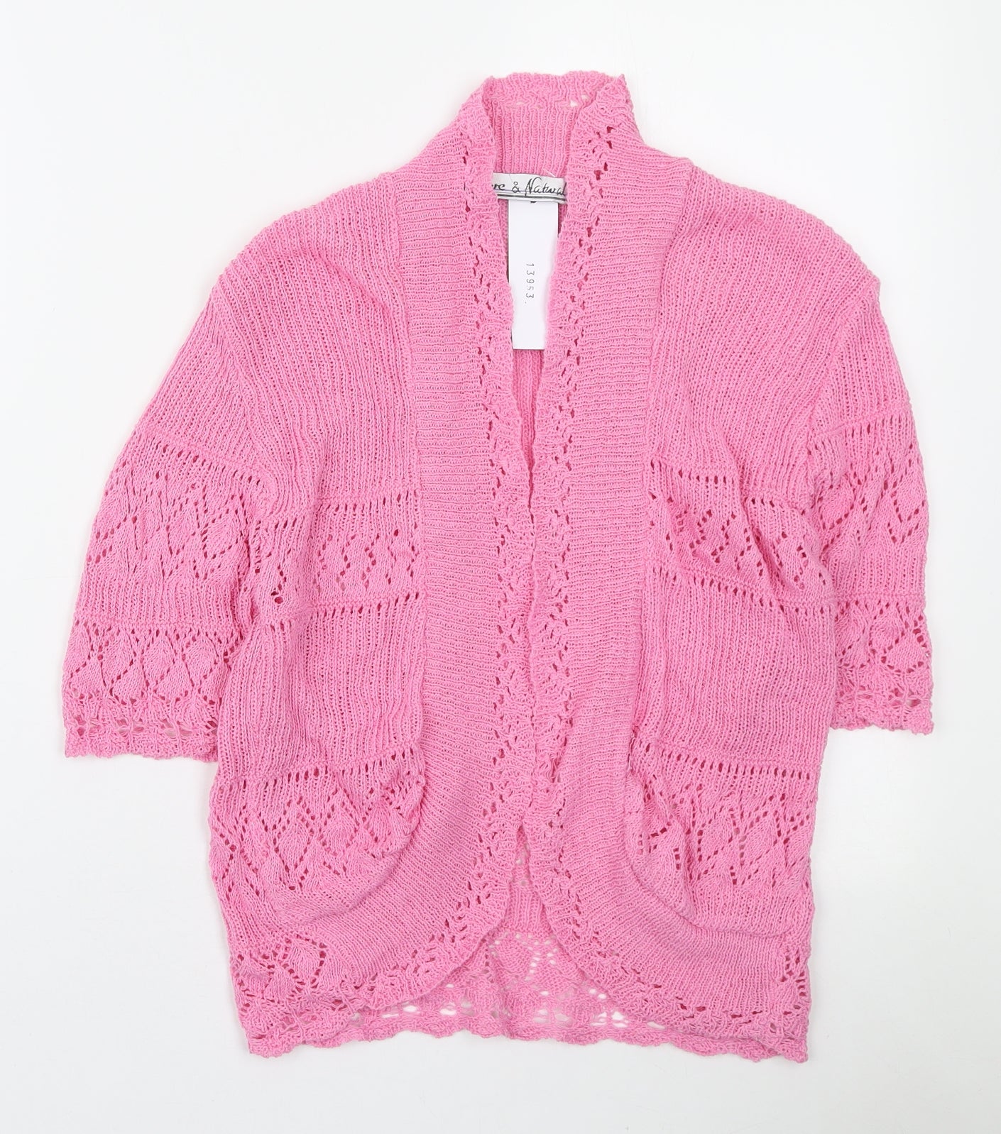 Pure & Natural Womens Pink V-Neck Cotton Cardigan Jumper Size M - Size M/L