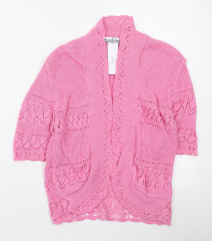 Pure & Natural Womens Pink V-Neck Cotton Cardigan Jumper Size M - Size M/L