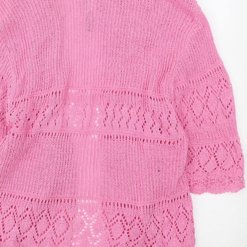 Pure & Natural Womens Pink V-Neck Cotton Cardigan Jumper Size M - Size M/L