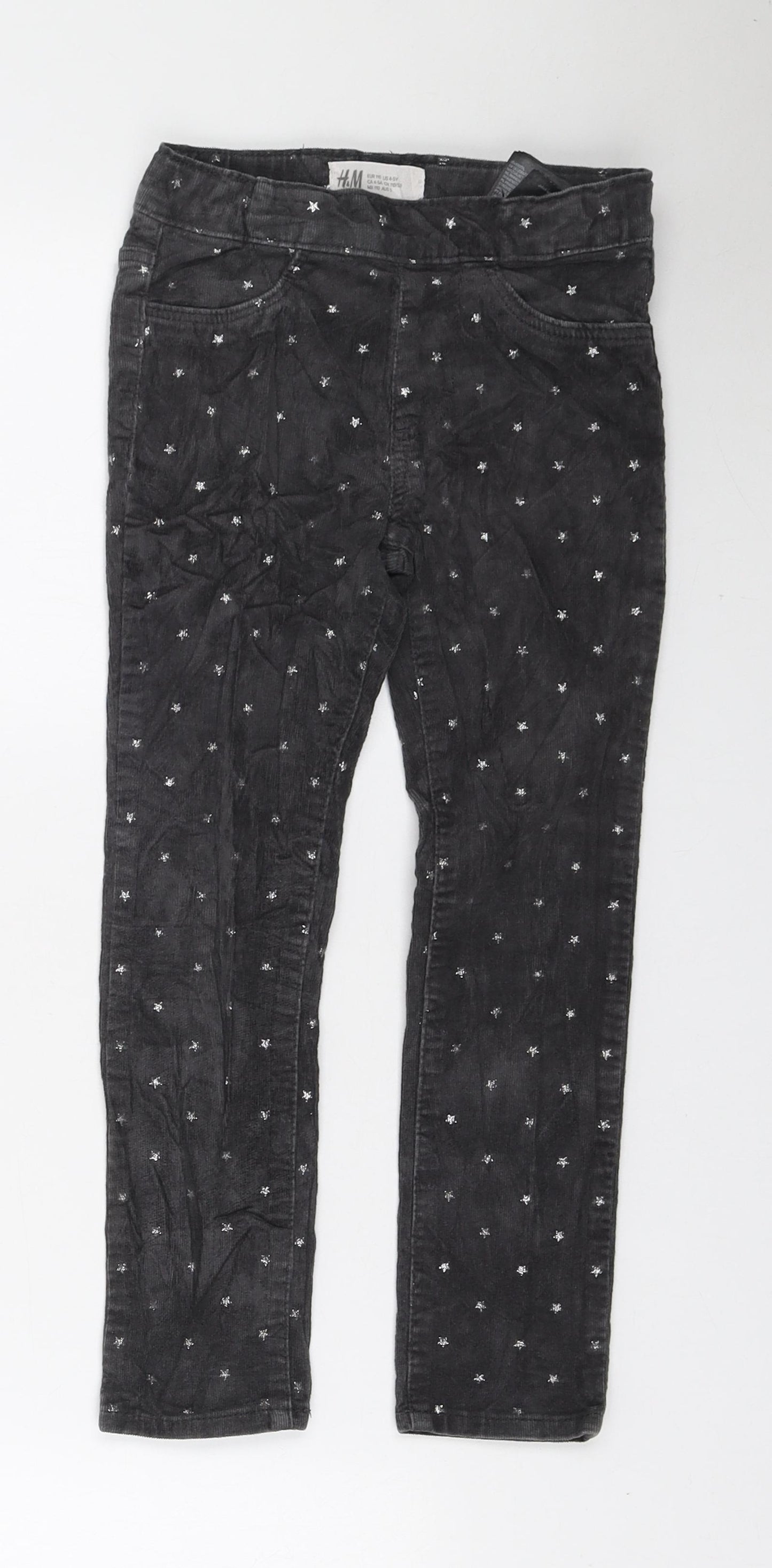 H&M Girls Grey Geometric Cotton Skinny Jeans Size 4-5 Years Regular Pullover