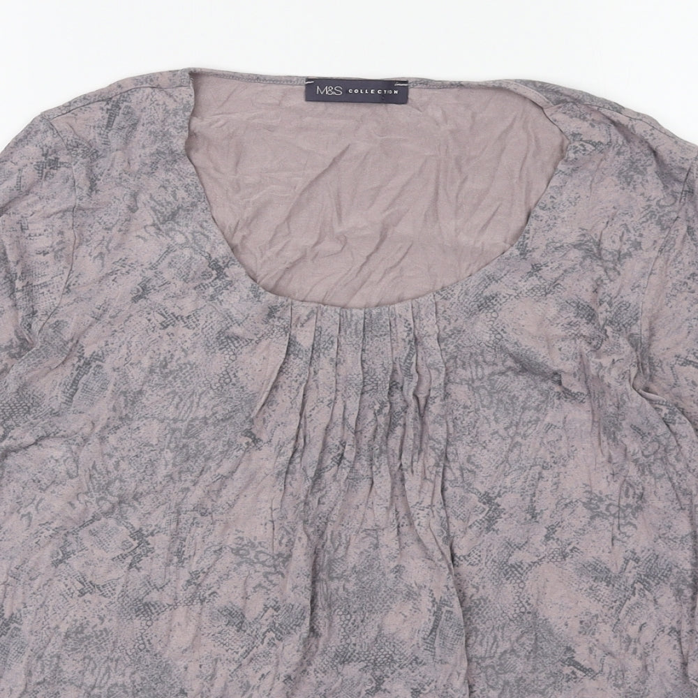 Marks and Spencer Womens Pink Animal Print Viscose Basic Blouse Size 14 Scoop Neck
