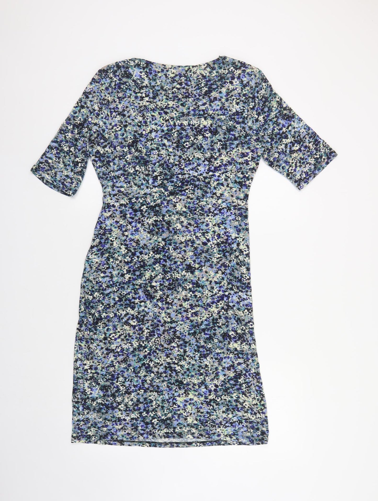 Monsoon Womens Blue Floral Viscose A-Line Size 12 Cowl Neck Pullover