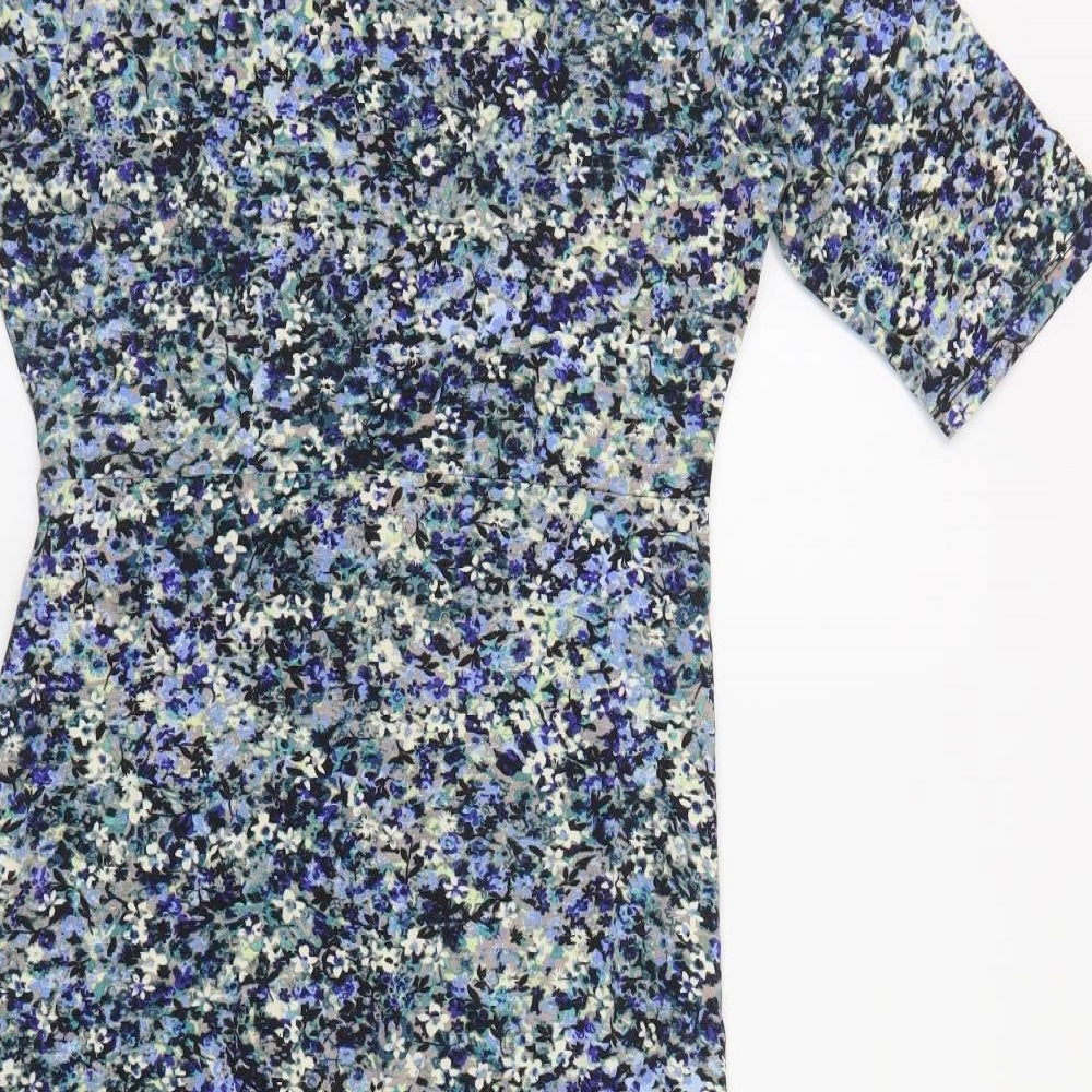 Monsoon Womens Blue Floral Viscose A-Line Size 12 Cowl Neck Pullover