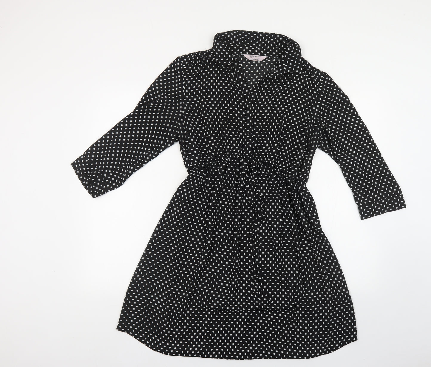 Dorothy Perkins Womens Black Polka Dot Polyester Shirt Dress Size 12 Collared Button