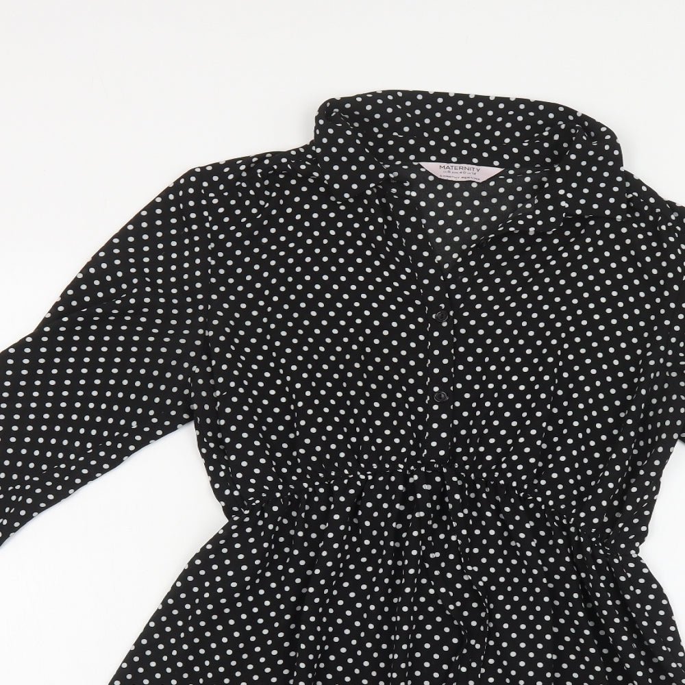 Dorothy Perkins Womens Black Polka Dot Polyester Shirt Dress Size 12 Collared Button