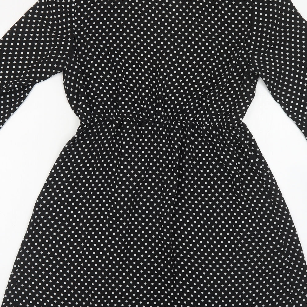 Dorothy Perkins Womens Black Polka Dot Polyester Shirt Dress Size 12 Collared Button