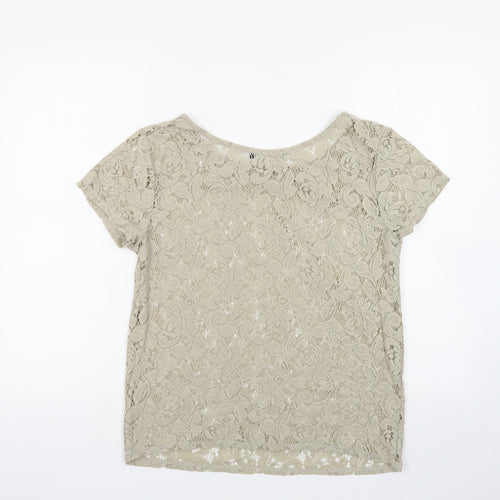 Atmosphere Womens Beige Floral Polyester Basic Blouse Size 8 Boat Neck